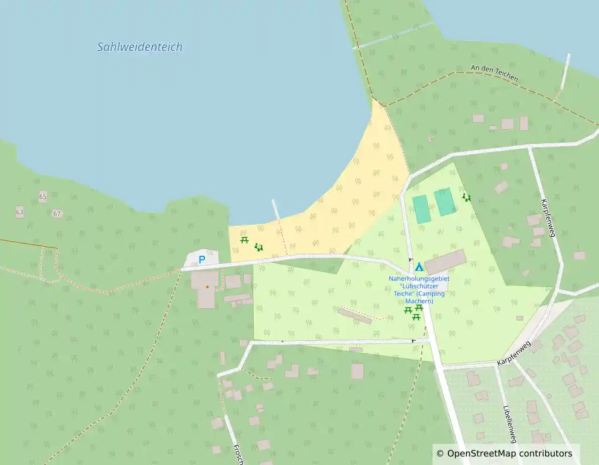Kartenausschnitt: Camping Machern, Lübschützer Teiche 1, 04827 Machern – Peace Harmony Festival 2026